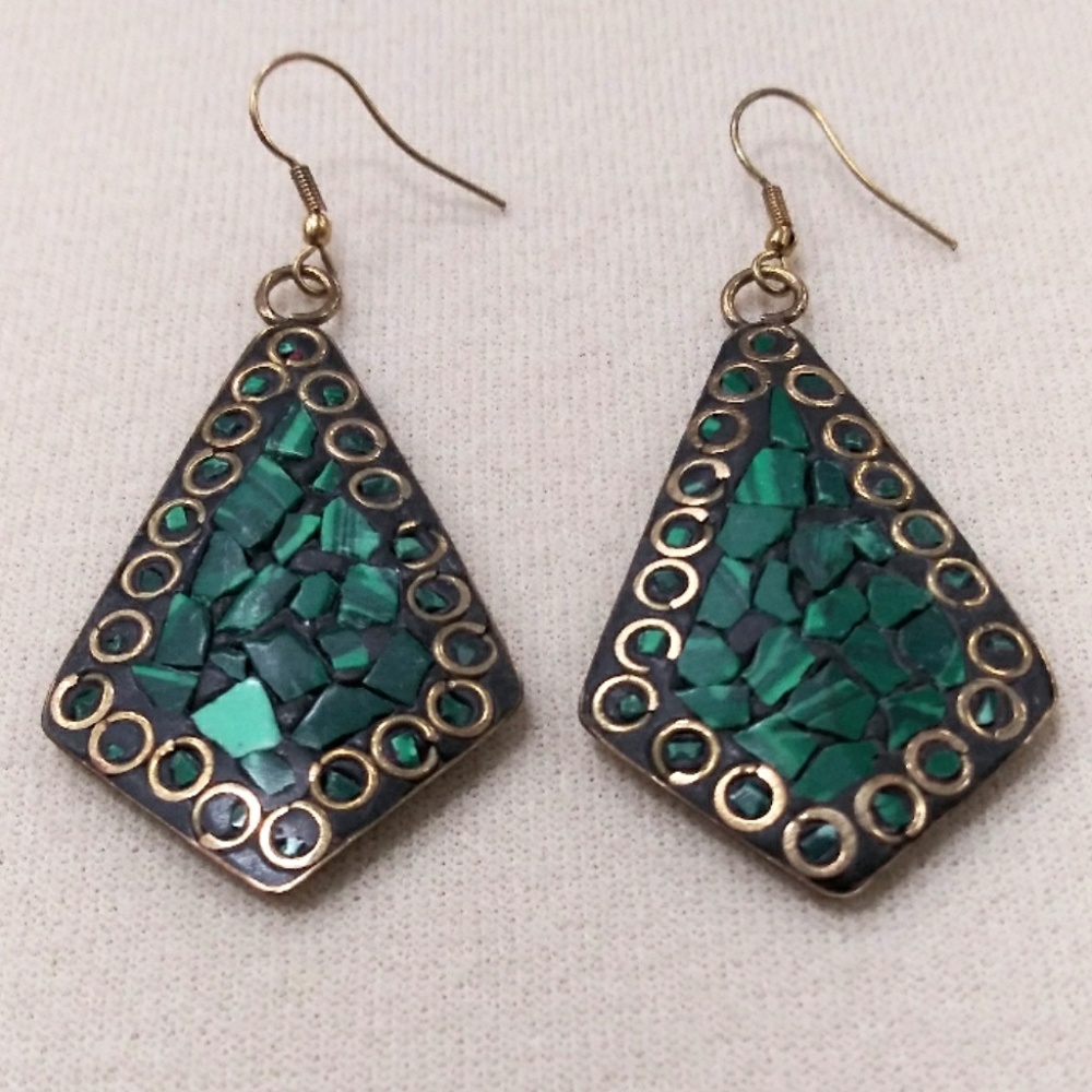 Emerald Green - Brass - Earrings